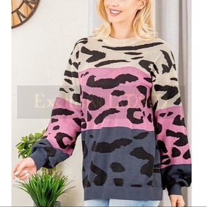 Animal Print Block Sweater